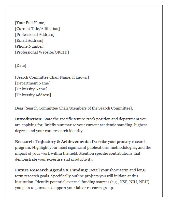 Tenure Track Professor Research Cover Letter Template