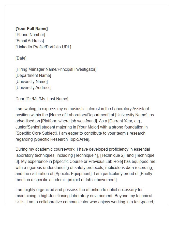 University Laboratory Assistant Cover Letter Template