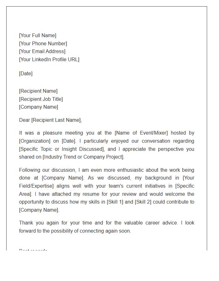 Career Professional Mixer Follow Up Cover Letter Template