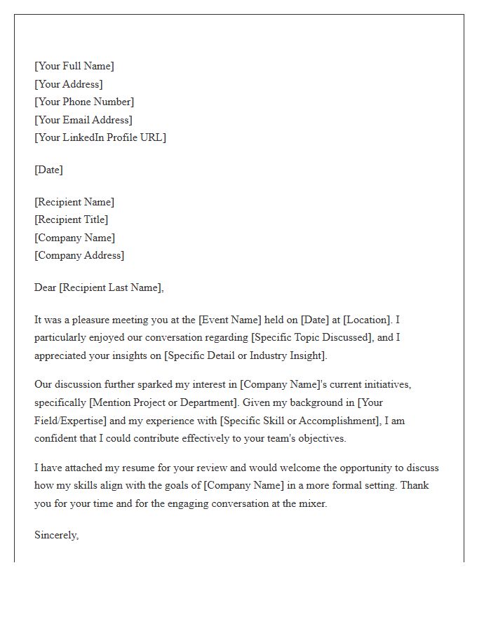 Formal Professional Mixer Follow Up Cover Letter Template