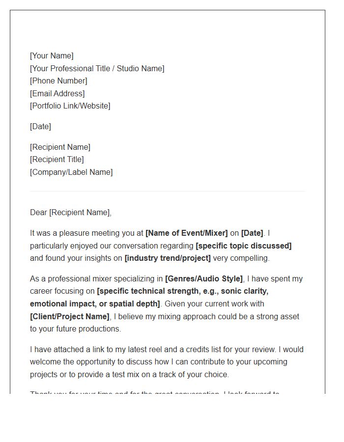 Professional Mixer Introduction Follow Up Cover Letter Template