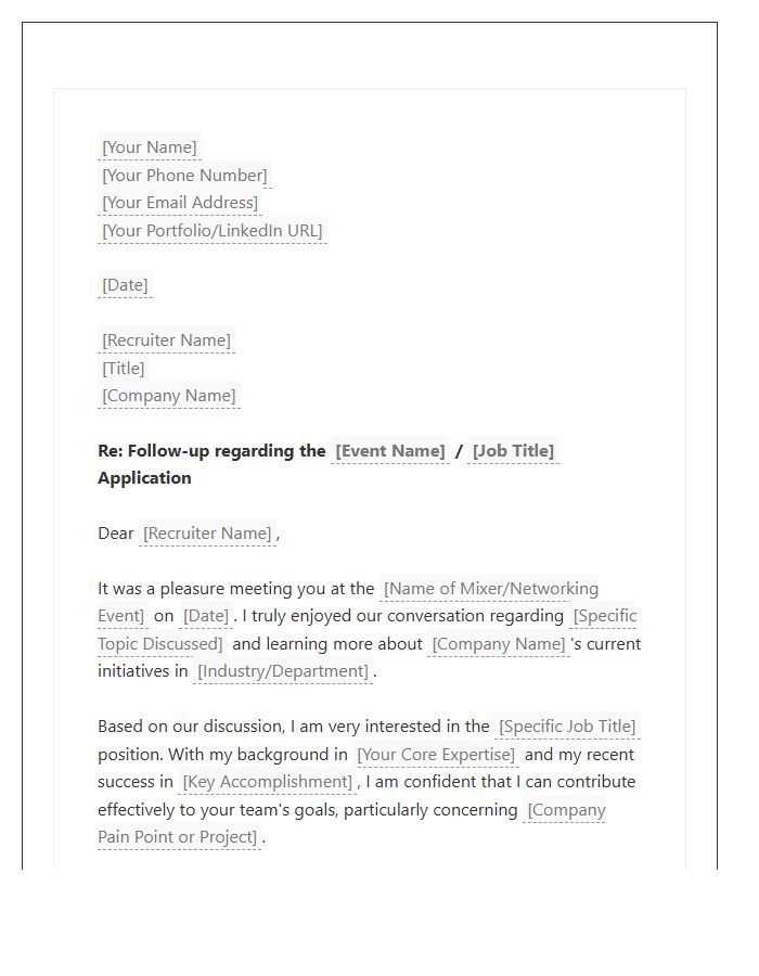 Professional Mixer Recruiter Follow Up Cover Letter Template