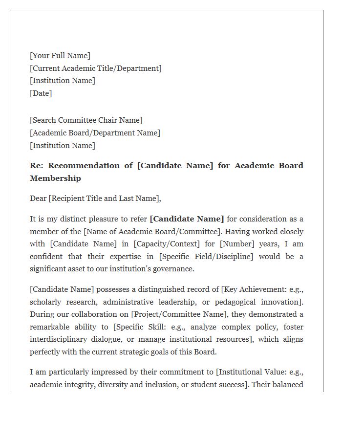 Academic Board Member Referral Cover Letter Template