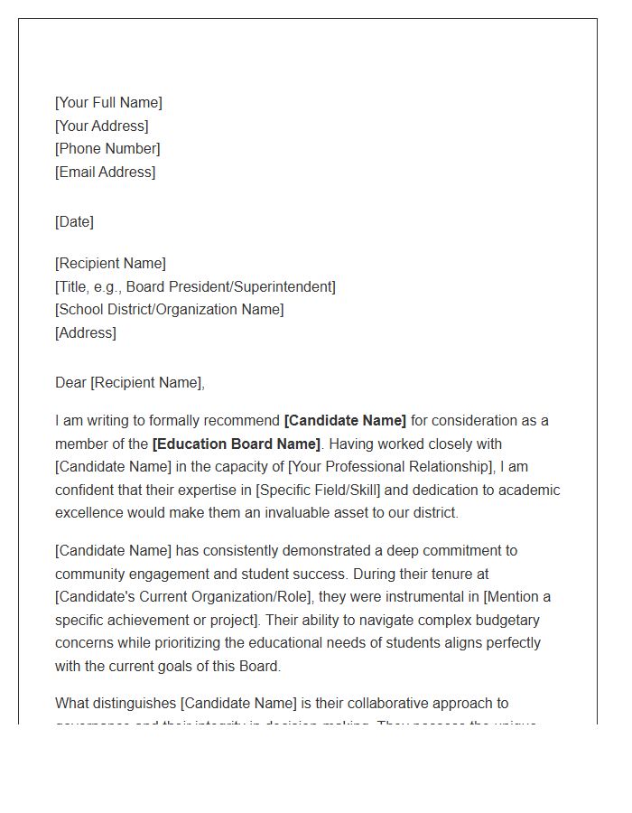 Education Board Member Referral Cover Letter Template