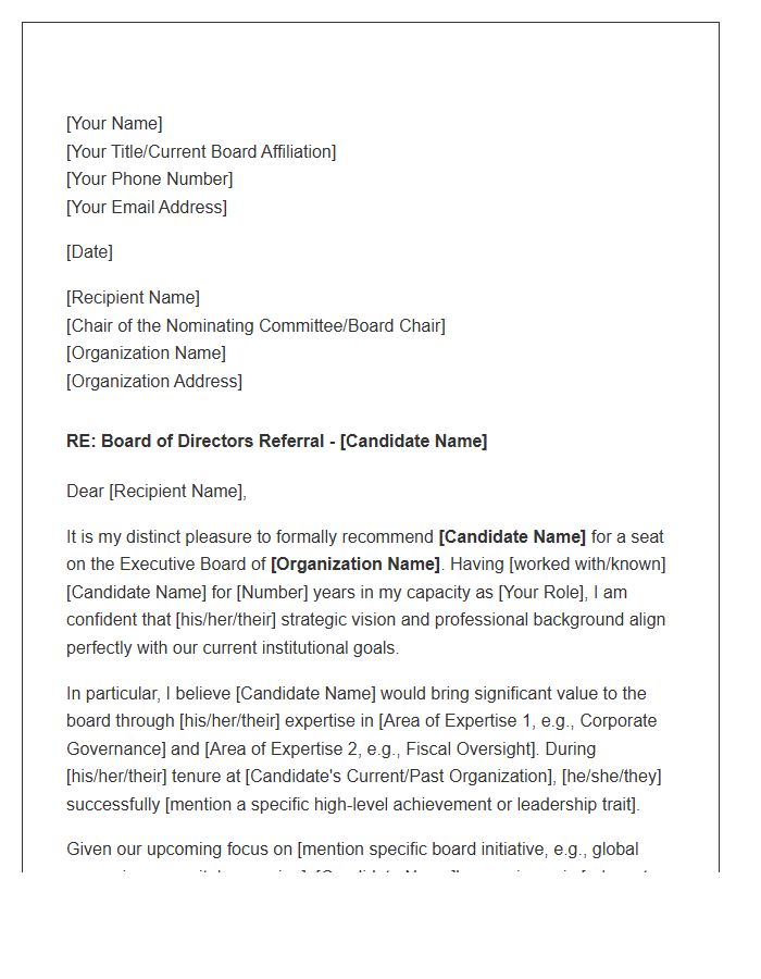 Executive Board Member Referral Cover Letter Template