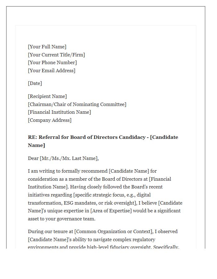Financial Services Board Member Referral Cover Letter Template
