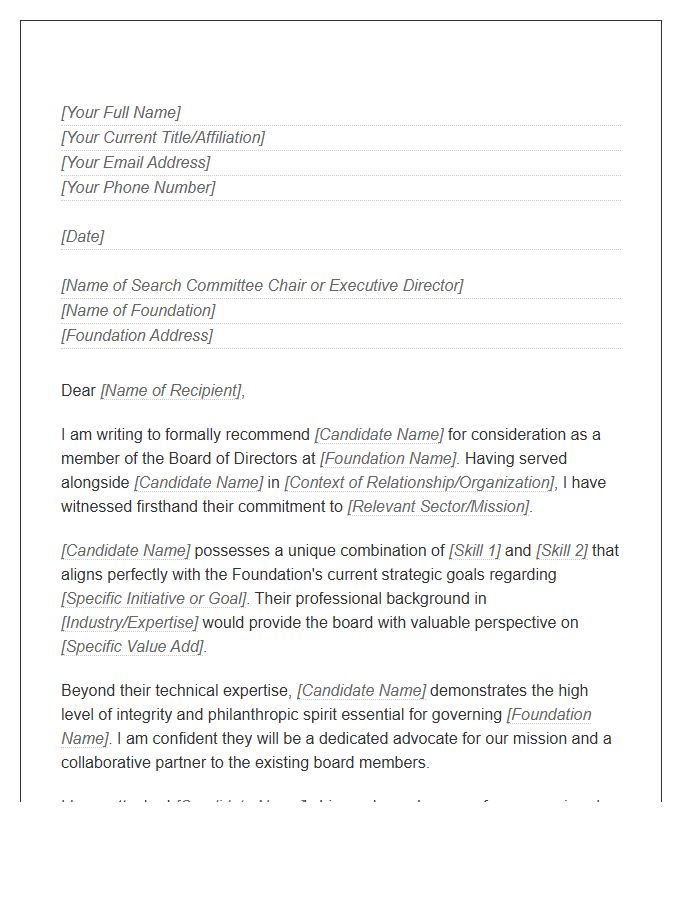 Foundation Board Member Referral Cover Letter Template