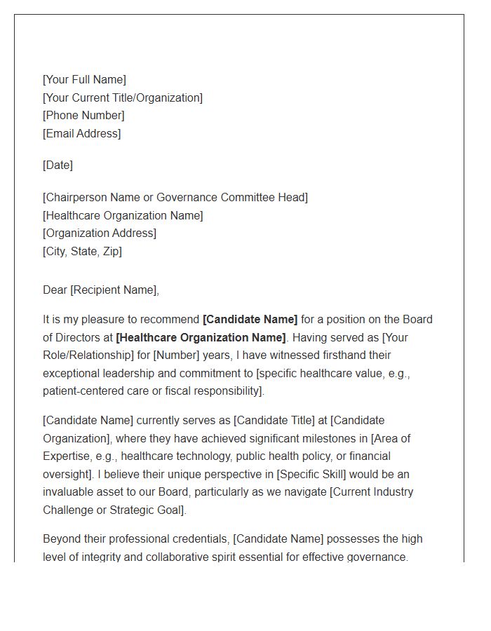 Healthcare Board Member Referral Cover Letter Template