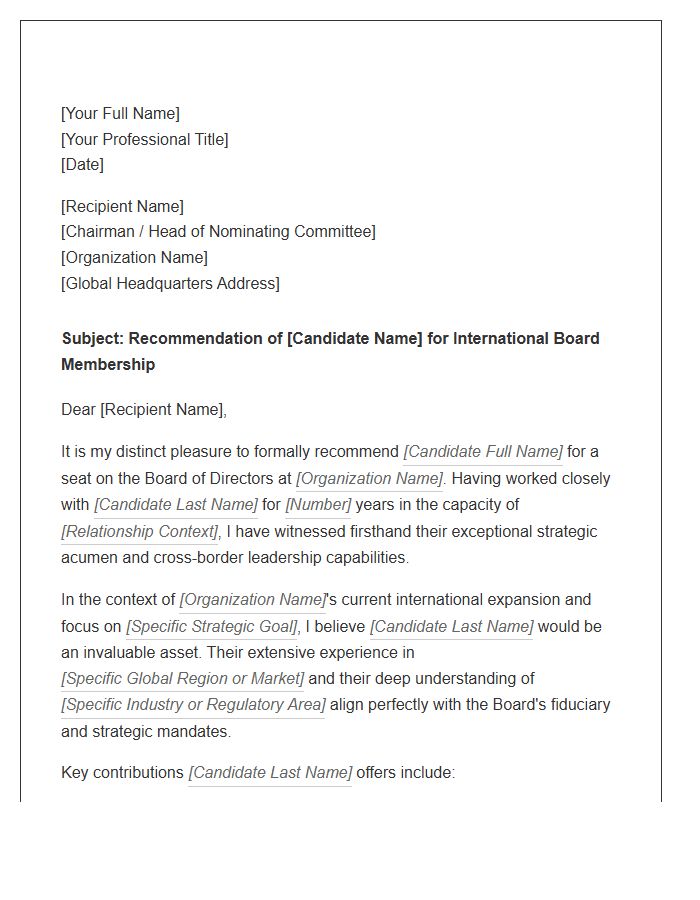 International Board Member Referral Cover Letter Template