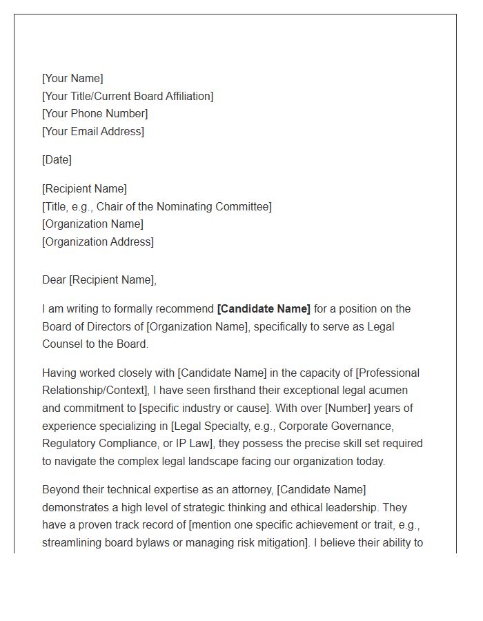 Legal Counsel Board Member Referral Cover Letter Template