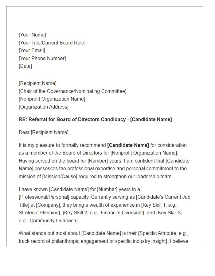 Nonprofit Board Member Referral Cover Letter Template