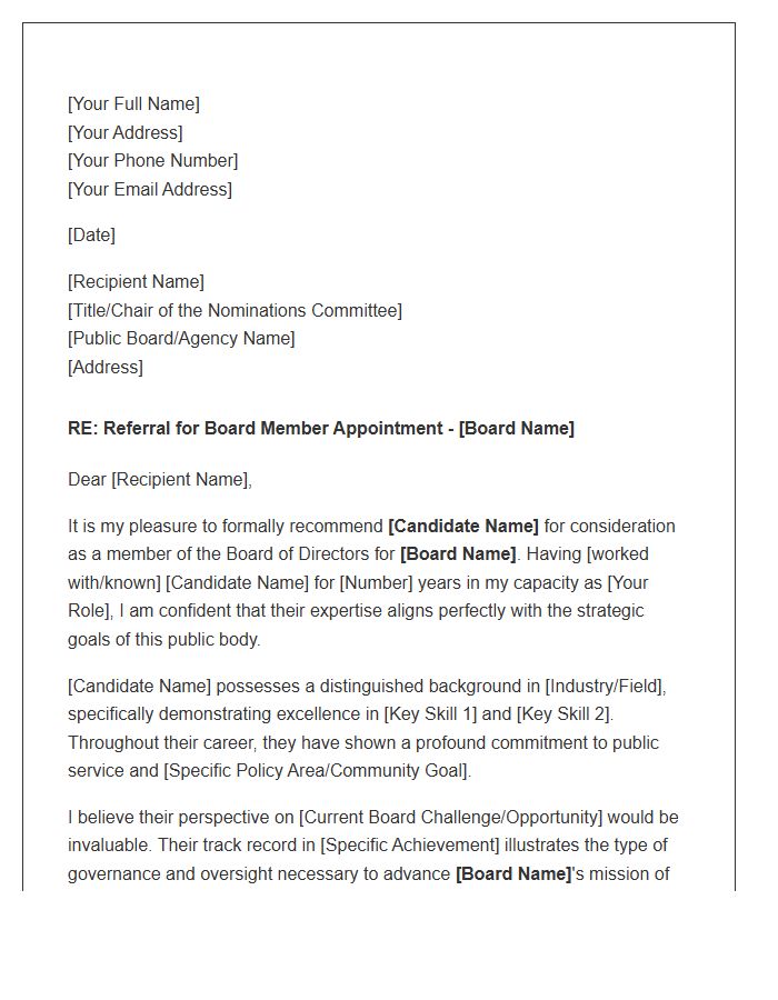 Public Sector Board Member Referral Cover Letter Template