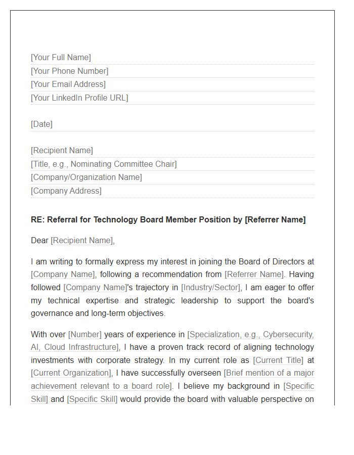 Technology Board Member Referral Cover Letter Template