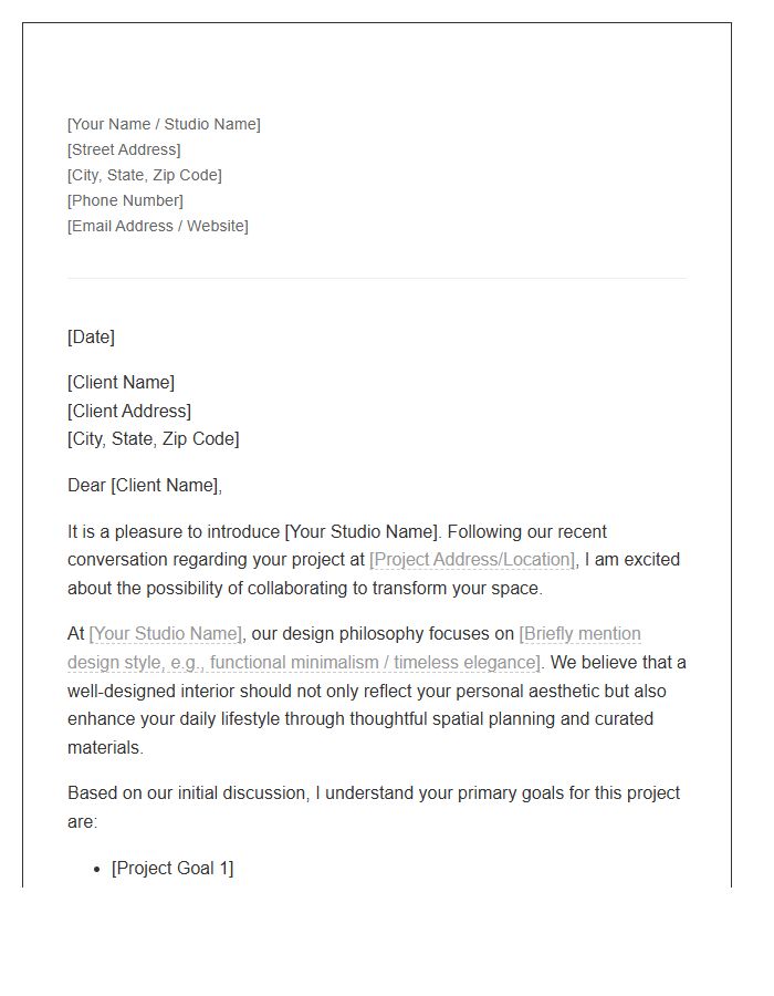 Interior Design Client Introduction Cover Letter Template