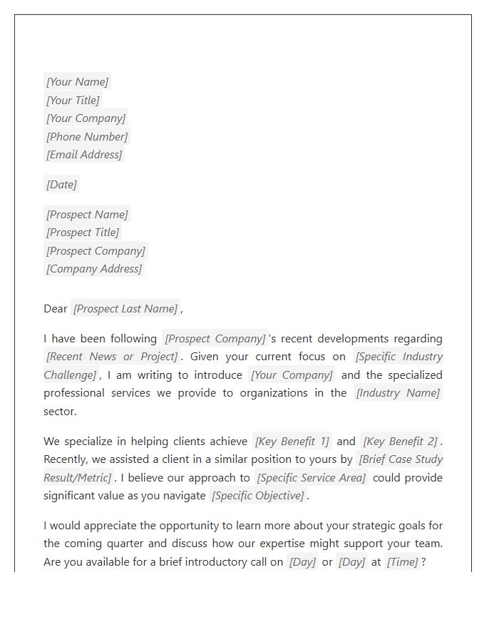 Professional Services Client Prospecting Cover Letter Template