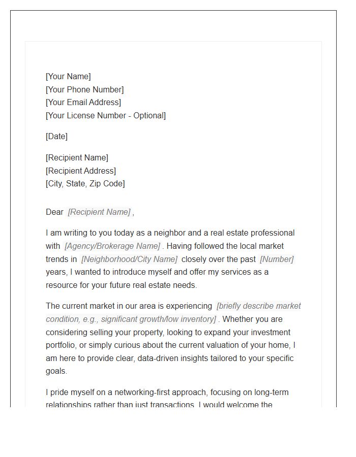 Real Estate Client Networking Cover Letter Template