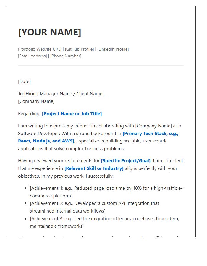 Software Developer Client Portfolio Cover Letter Template