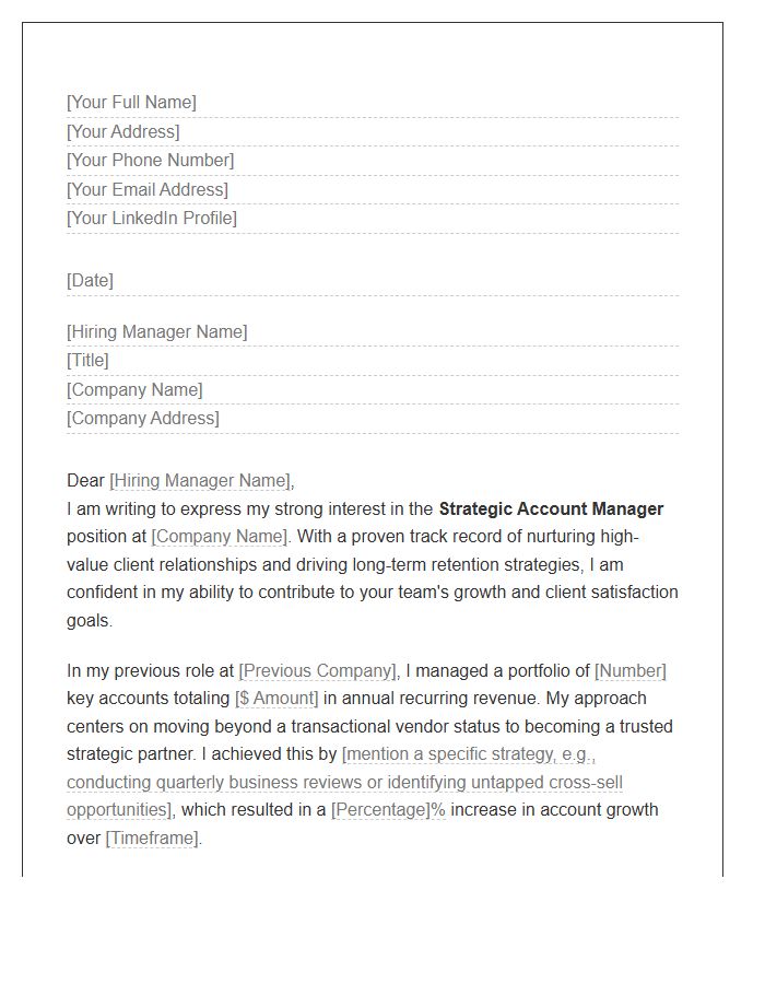 Strategic Account Management Client Relationship Cover Letter Template