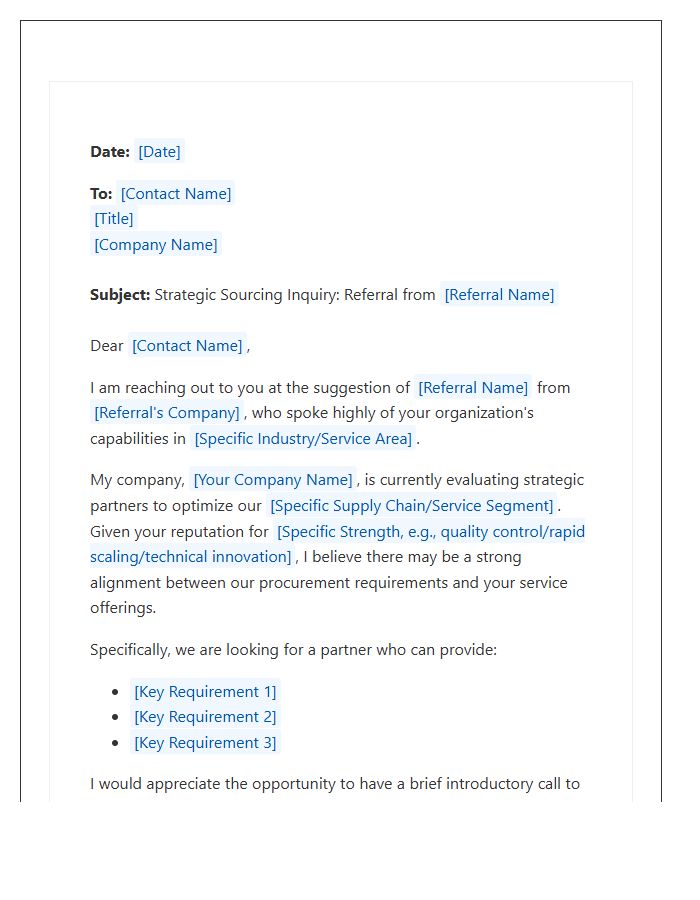 B2B Sourcing Referral Networking Cover Letter Template