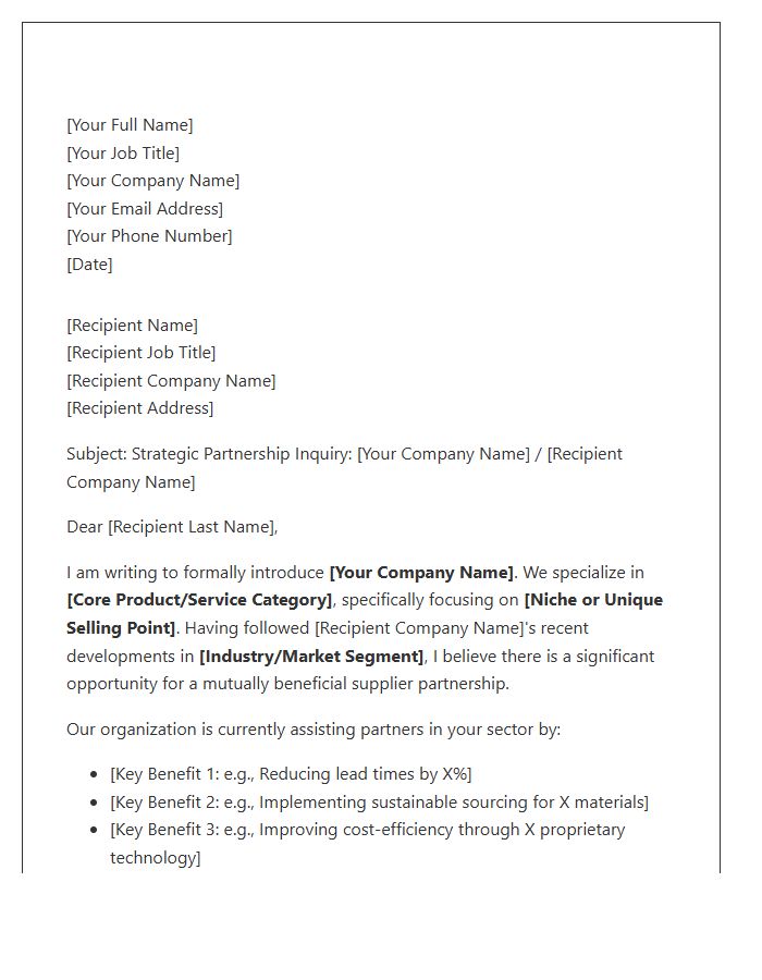 Business Partner Supplier Introduction Networking Cover Letter Template