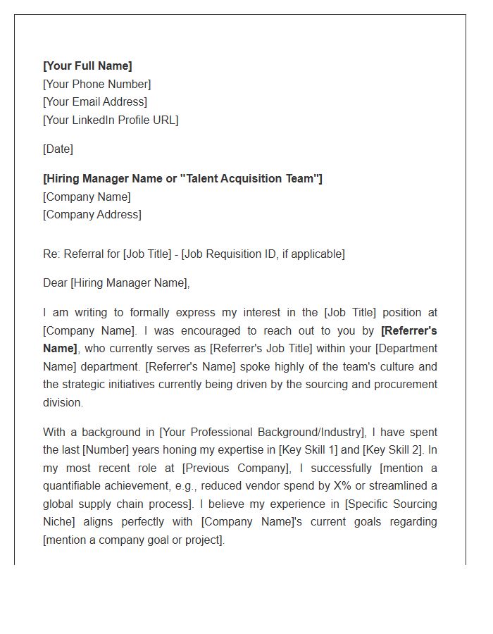 Corporate Sourcing Referral Networking Cover Letter Template