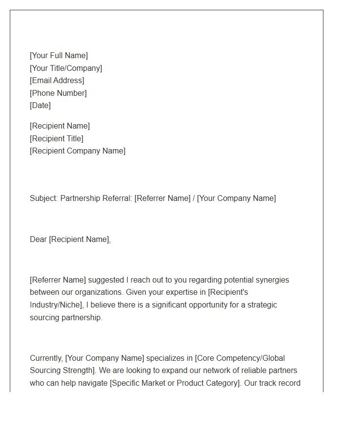 Global Sourcing Partner Referral Networking Cover Letter Template