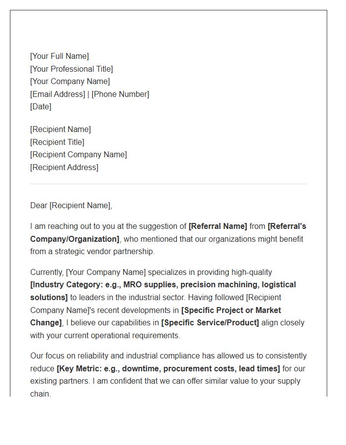 Industrial Vendor Referral Networking Cover Letter Template