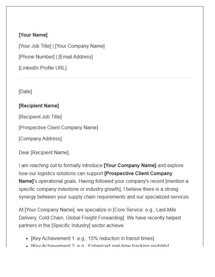 Logistics Supplier Introduction Networking Cover Letter Template
