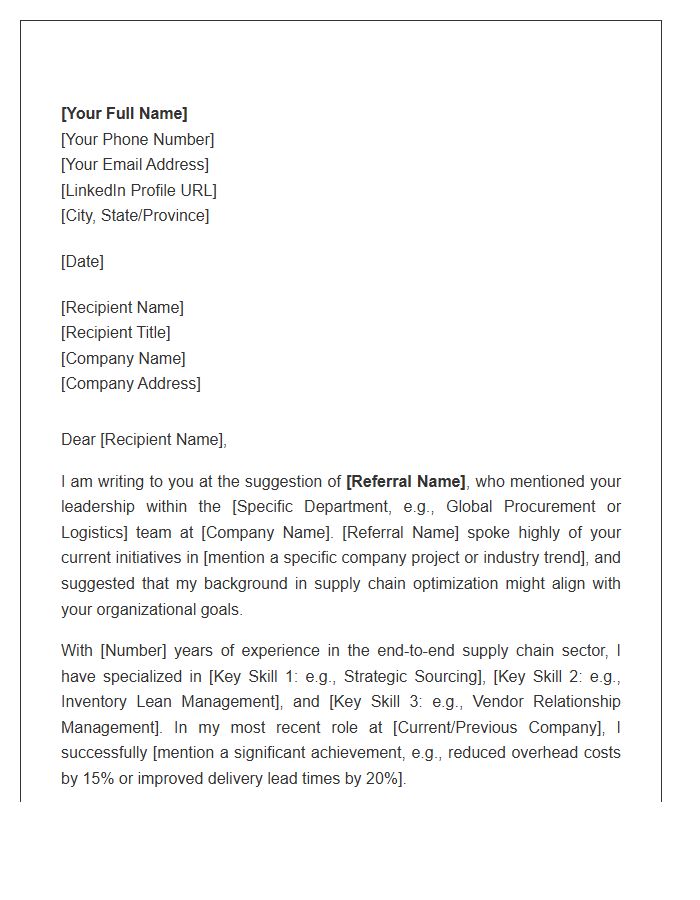 Professional Supply Chain Referral Networking Cover Letter Template