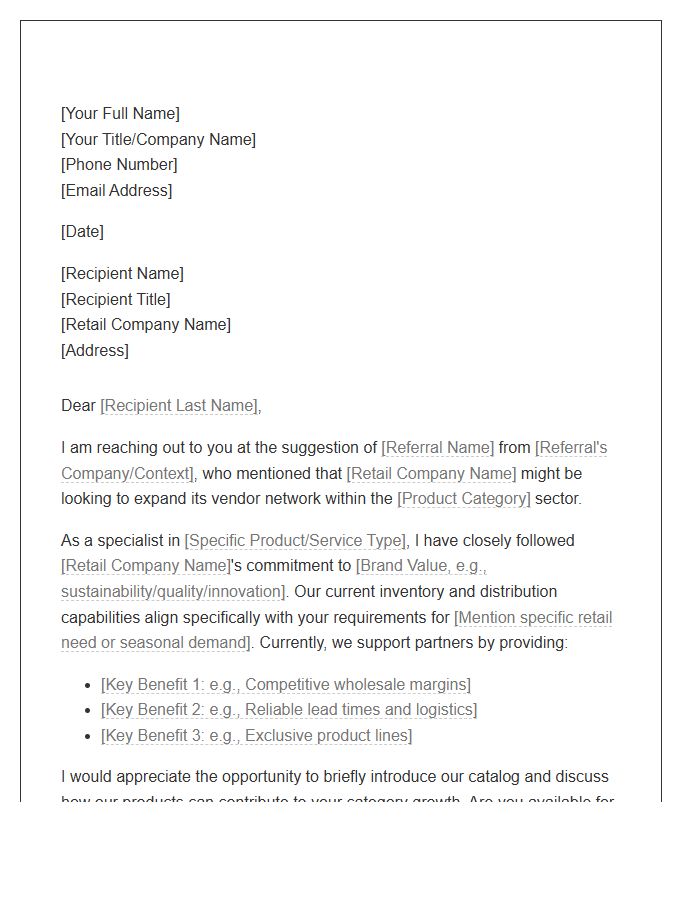 Retail Supplier Referral Networking Cover Letter Template
