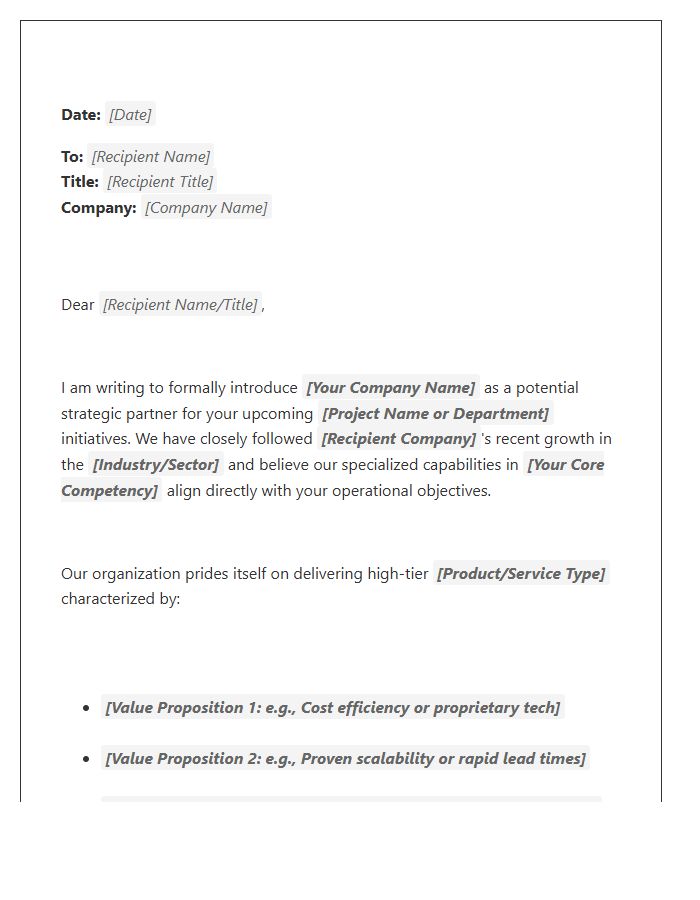 Strategic Supplier Introduction Networking Cover Letter Template