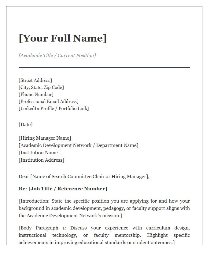 Academic Development Network Cover Letter Template