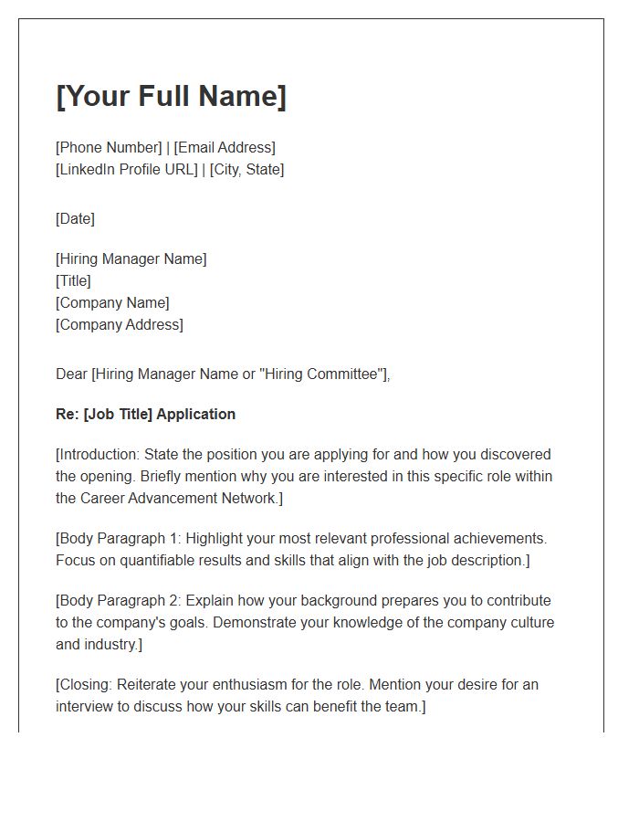 Career Advancement Network Cover Letter Template