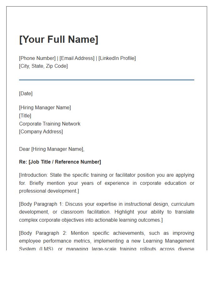 Corporate Training Network Cover Letter Template