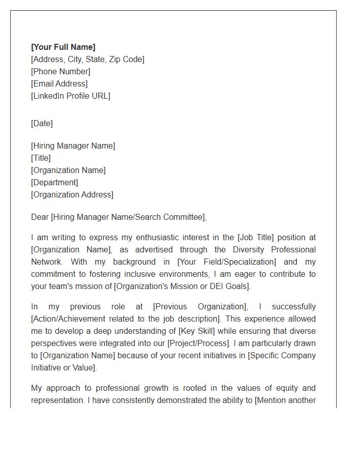 Diversity Professional Network Cover Letter Template