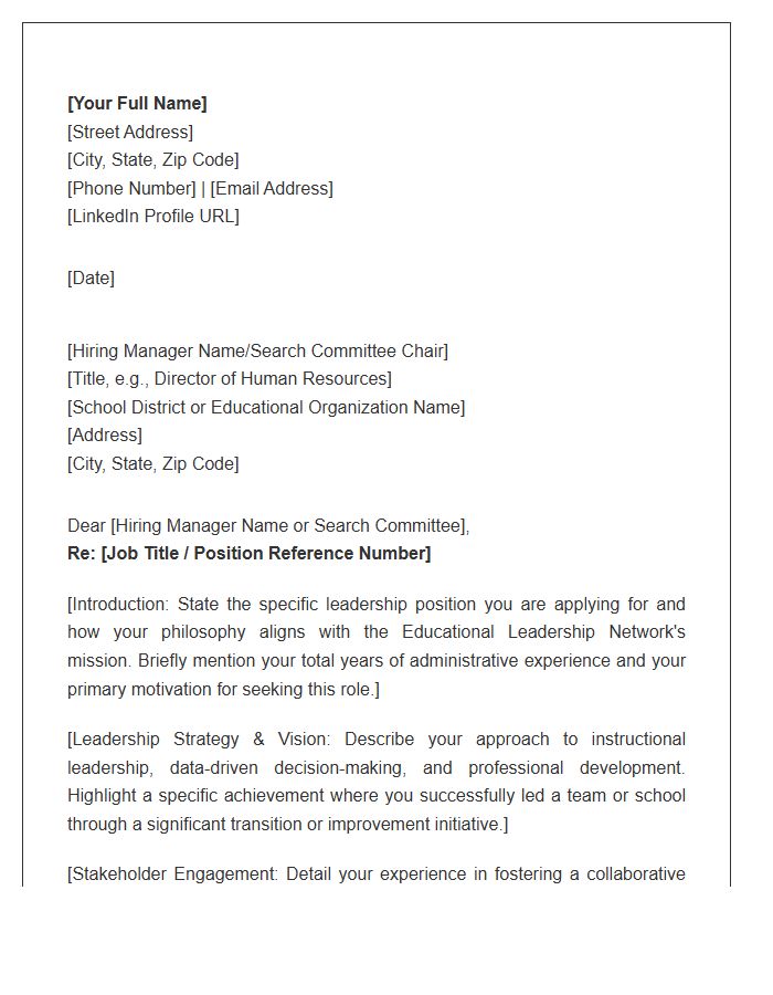 Educational Leadership Network Cover Letter Template