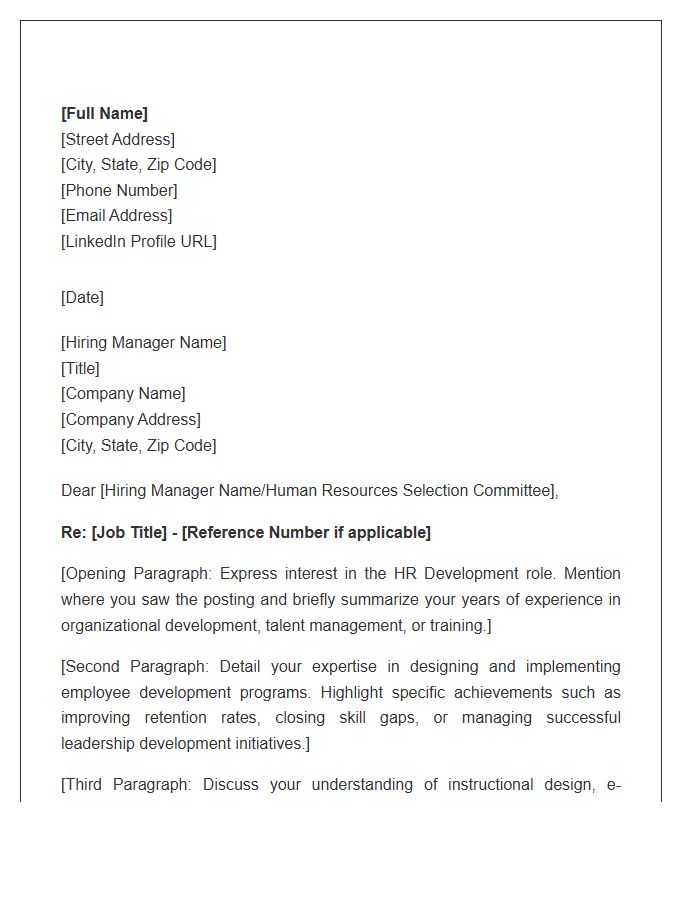 Human Resources Development Cover Letter Template