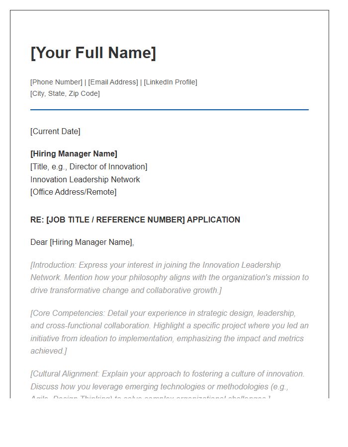 Innovation Leadership Network Cover Letter Template