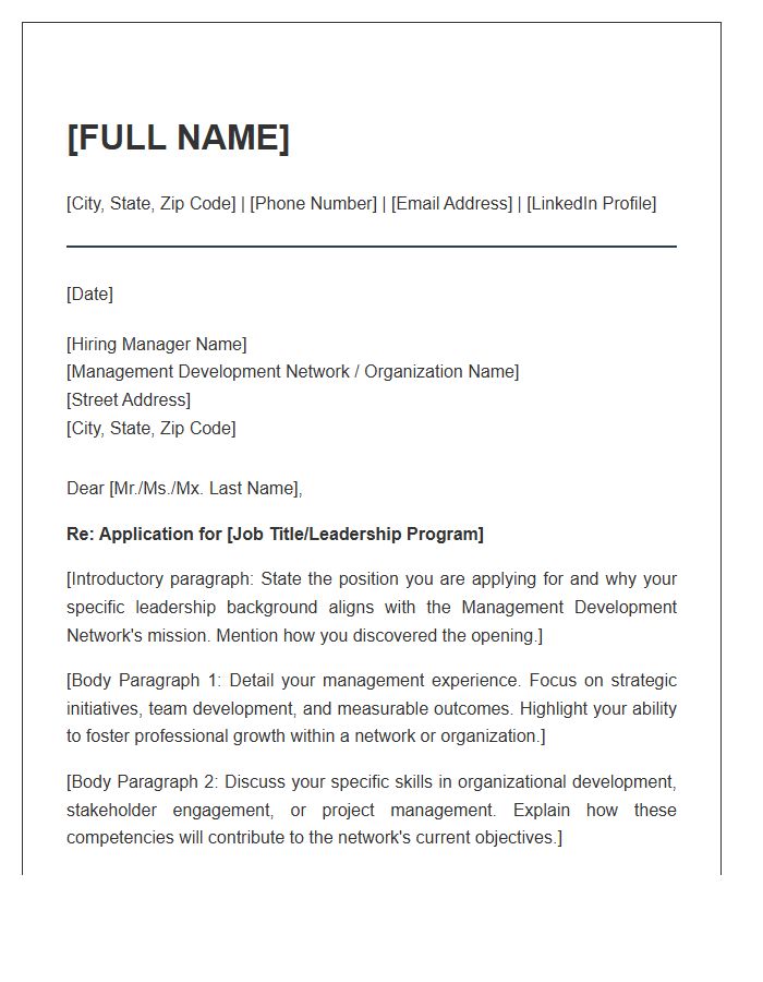 Management Development Network Cover Letter Template