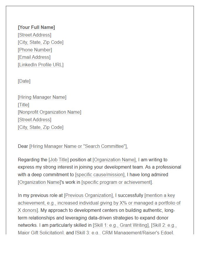 Nonprofit Development Network Cover Letter Template