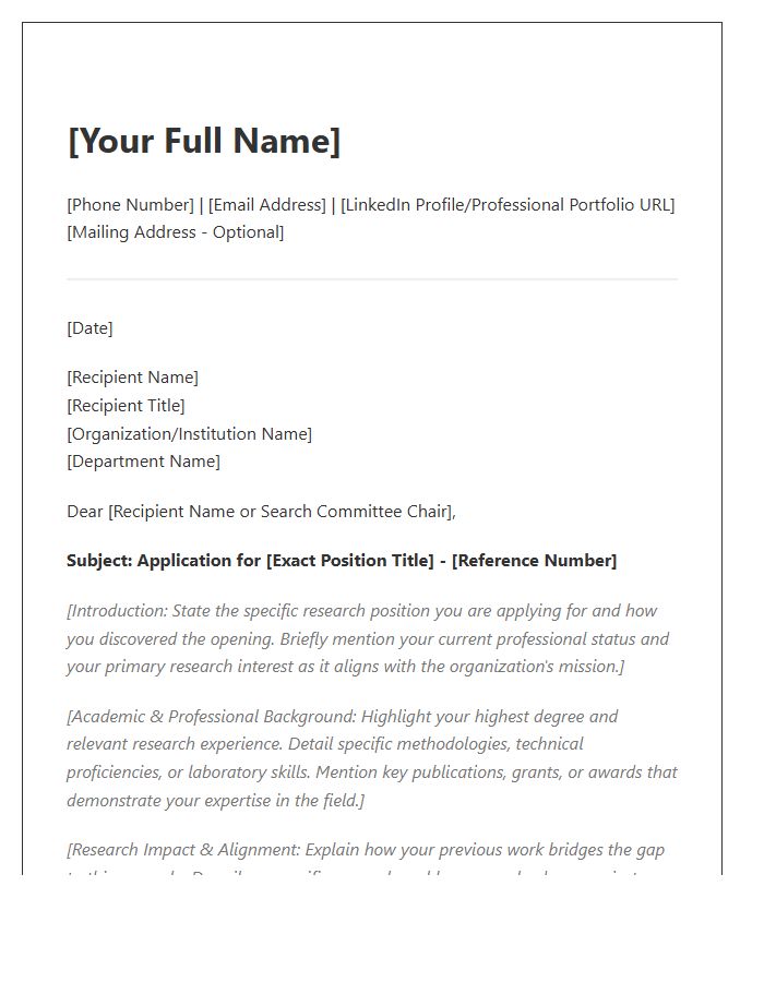 Research Professional Network Cover Letter Template