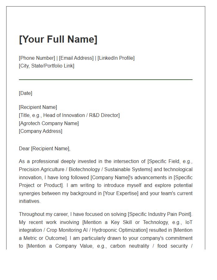 Agrotech Innovation Industry Networking Cover Letter Template