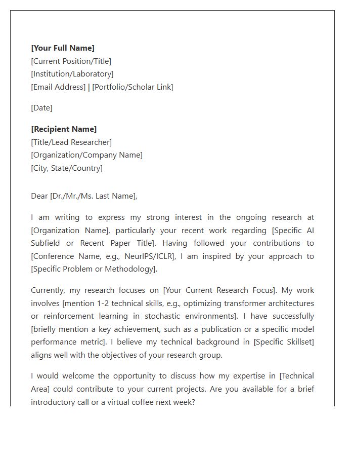 Artificial Intelligence Researcher Networking Cover Letter Template
