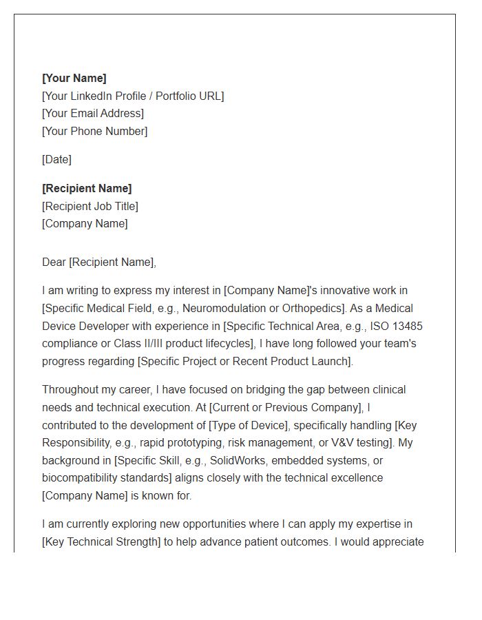 Medical Device Developer Networking Cover Letter Template
