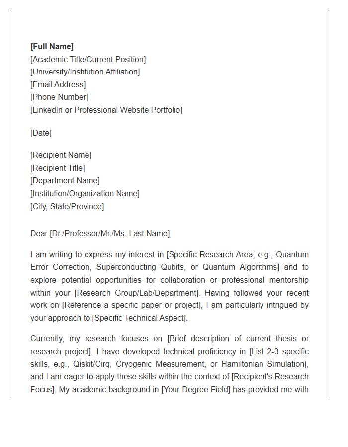 Quantum Computing Academic Networking Cover Letter Template