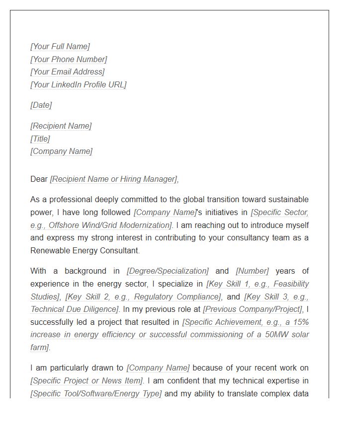 Renewable Energy Consultant Networking Cover Letter Template