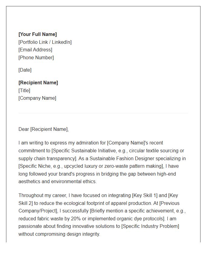 Sustainable Fashion Designer Networking Cover Letter Template
