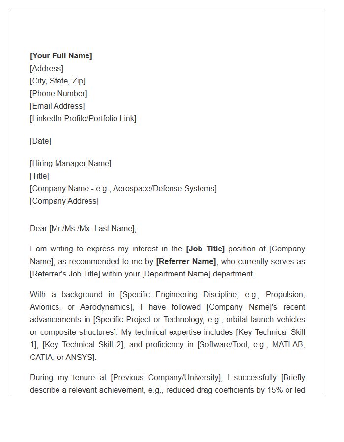 Aerospace Engineering Referral Cover Letter Template