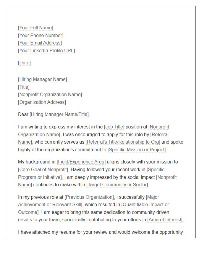 Social Impact Nonprofit Referral Cover Letter Template