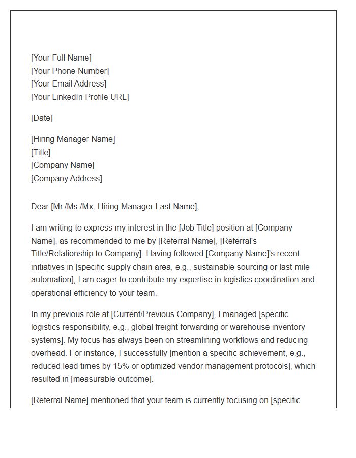 Supply Chain Logistics Referral Cover Letter Template